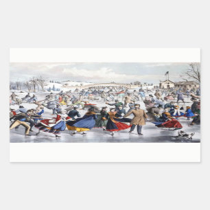 Sticker Rectangulaire Patineurs de glace vintages de Central Park de