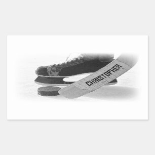 Sticker Rectangulaire Patins noirs de hockey Personnalisé