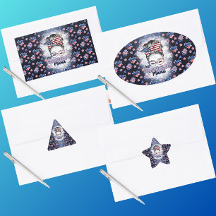 Sticker Rectangulaire Patriotique All American Mama Messy Bun