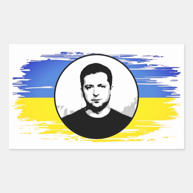 Sticker Rectangulaire Pavillon bleu jaune d'Ukraine Zelenskyy (Devant)