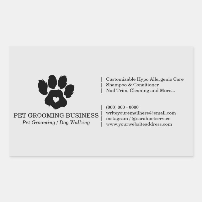 Sticker Rectangulaire Paw Heart Animal de compagnie Chien Chat Business (Devant)