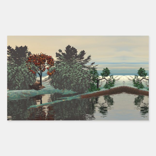 Sticker Rectangulaire PAYSAGE ALIEN, ARBRES, HYPERION LAGON Sci Fi (Devant)