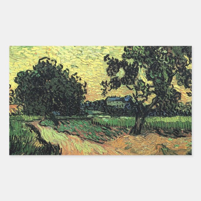 Sticker Rectangulaire Paysage avec Château d'Auvers par Vincent van Gogh (Devant)
