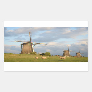 Sticker Rectangulaire Paysage avec moulins à vent et moutons