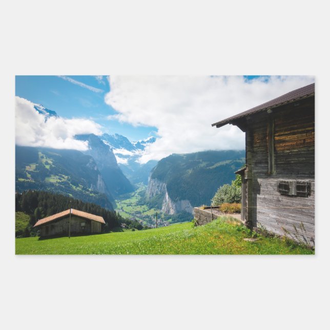 Sticker Rectangulaire Paysage dans la vallée de Lauterbrunnen en Suisse (Devant)