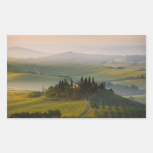 Sticker Rectangulaire Paysage de colline de la Toscane au lever de