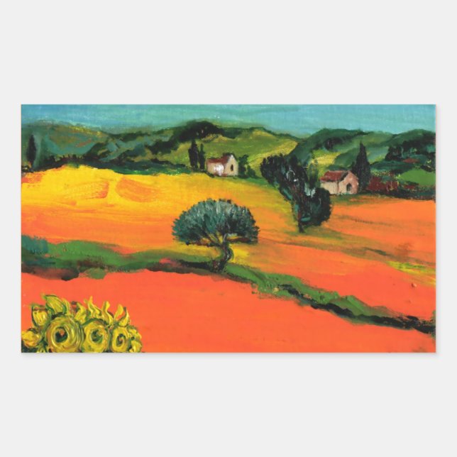 Sticker Rectangulaire paysage de Toscane avec tournesols (Devant)