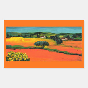Sticker Rectangulaire paysage de Toscane avec tournesols