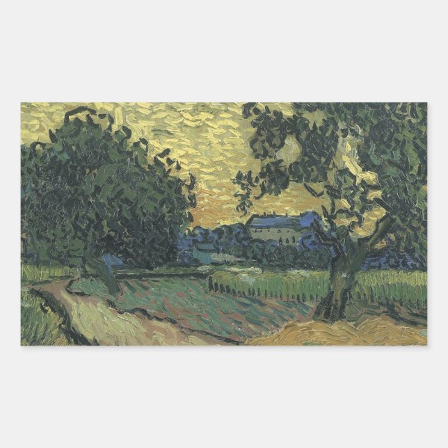 Sticker Rectangulaire Paysage de Van Gogh au crépuscule (Devant)