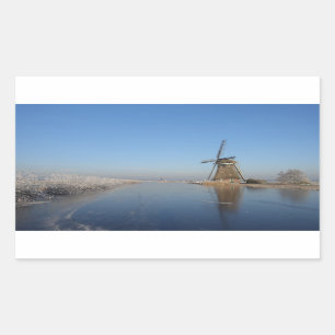 Sticker Rectangulaire Paysage d'hiver avec le moulin à vent et la glace