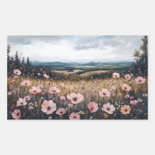 Sticker Rectangulaire Paysage Fleur sauvage rose pâle