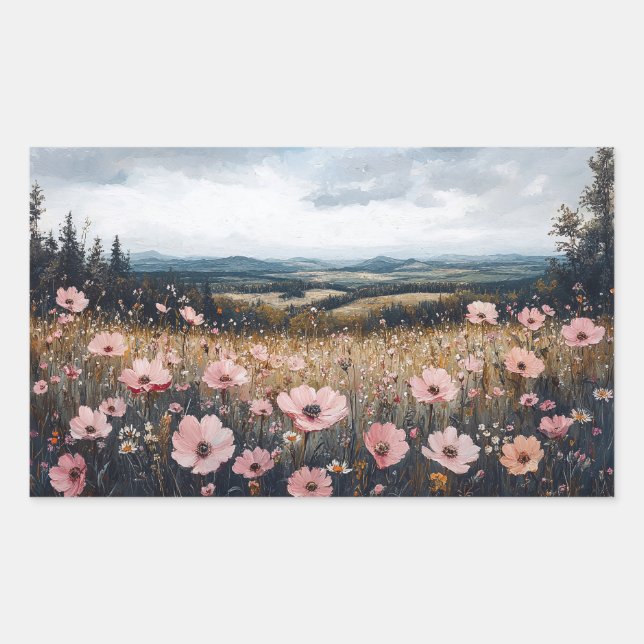 Sticker Rectangulaire Paysage Fleur sauvage rose pâle (Devant)