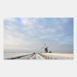 Sticker Rectangulaire Paysage hivernal avec neige et moulin à vent en Ho