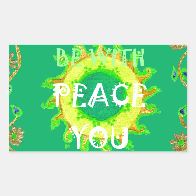 Sticker Rectangulaire Peace Be With You : Inspirant Vert et Jaune (Devant)