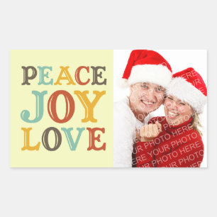 Sticker Rectangulaire PEACE JOY LOVE bloc lettre enveloppe photo étiquet