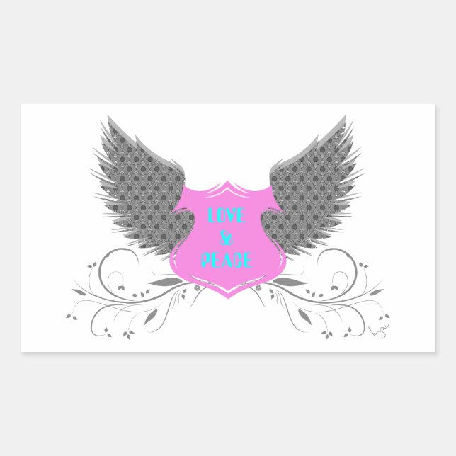 Sticker Rectangulaire Peace Love Angel Wings Design (Devant)