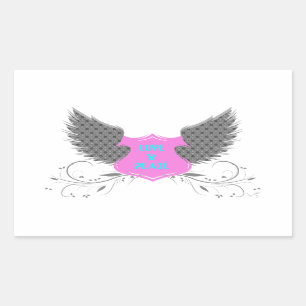 Sticker Rectangulaire Peace Love Angel Wings Design