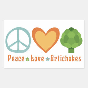 Sticker Rectangulaire Peace Love Artichokes Vegan Veggie Hippie Foodie