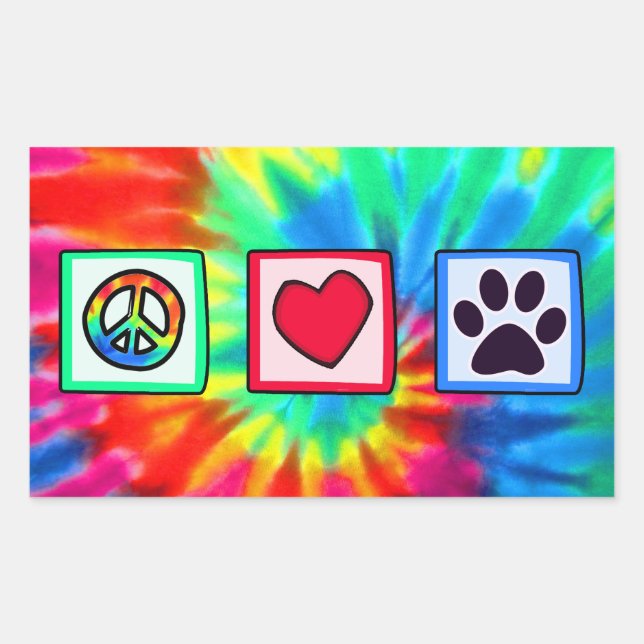 Sticker Rectangulaire Peace, love, dog; pavprint (Devant)