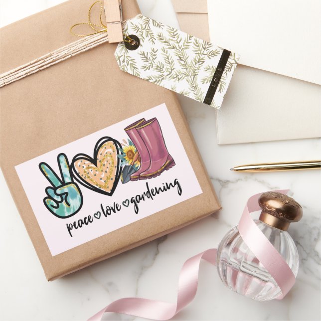 Sticker Rectangulaire Peace Love Gardening (Cadeaux)