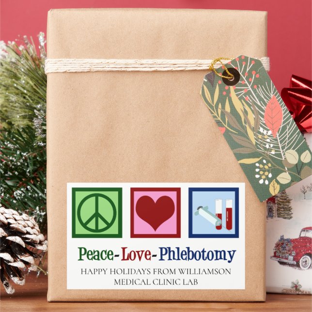 Sticker Rectangulaire Peace Love Phlebotomy Cute Custom Phlebotomist (vacances)