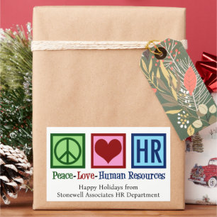 Sticker Rectangulaire Peace Love Ressources humaines Custom HR Noël