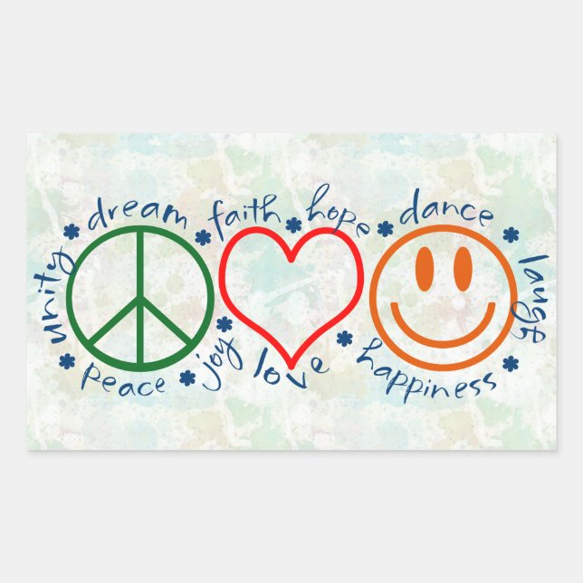 Sticker Rectangulaire Peace Love Smile (Devant)