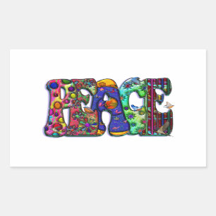Sticker Rectangulaire Peace Word Art Oiseaux et papillons