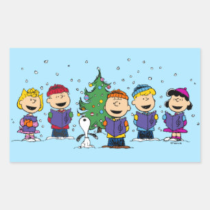 Sticker Rectangulaire Peanuts Autour du sapin de Noël rectangulaire St