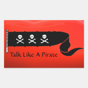 STICKER RECTANGULAIRE PEAUX ET OBJETS CROISÉS DRAPEAU DE PIRATE NOIR ROU
