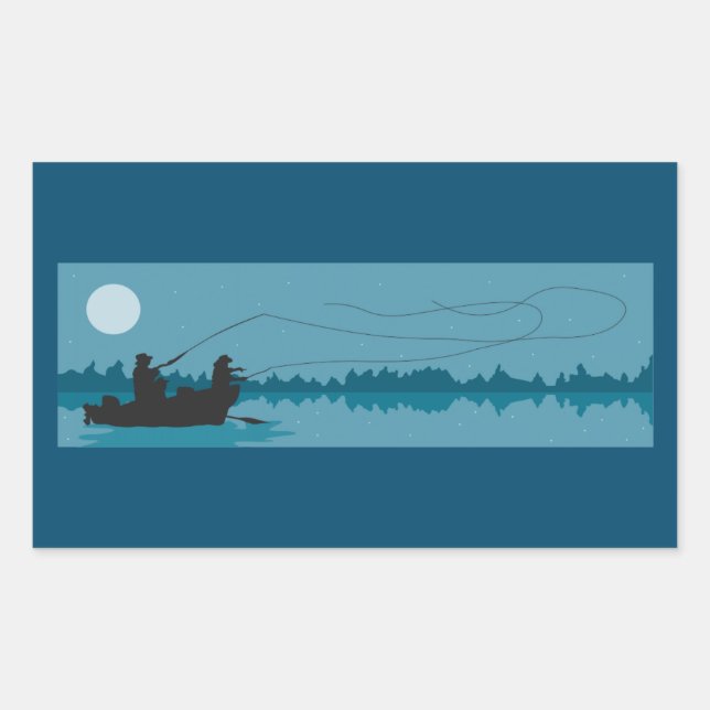 Sticker Rectangulaire Pêche de nuit sous une Pleine lune (Devant)