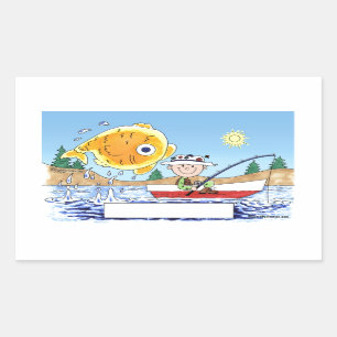 Sticker Rectangulaire Pêche, Pêcheur - Dessin personnalisé
