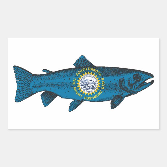 Sticker Rectangulaire Pêcher la truite du Dakota du Sud (Devant)