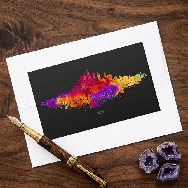 Sticker Rectangulaire Peinture à l'aquarelle de la skyline de Chicago su (Chicago Skyline Watercolor Art on Black Background. Rectangular Sticker)