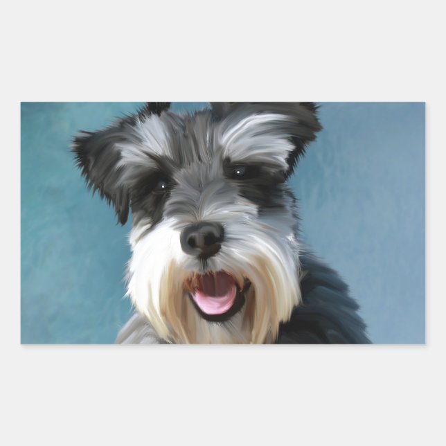 Sticker Rectangulaire Peinture à l'aquarelle de Schnauzer Nain (Devant)
