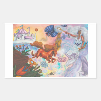 Sticker Rectangulaire Peinture à l'aquarelle Licorne Opale Fée Dragon Fe