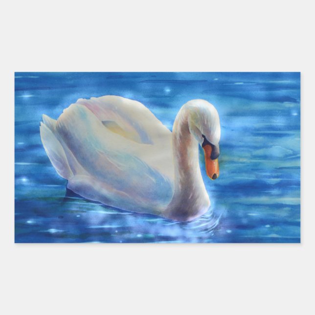 Sticker Rectangulaire Peinture d'aquarelle blanche pour cygne (Devant)