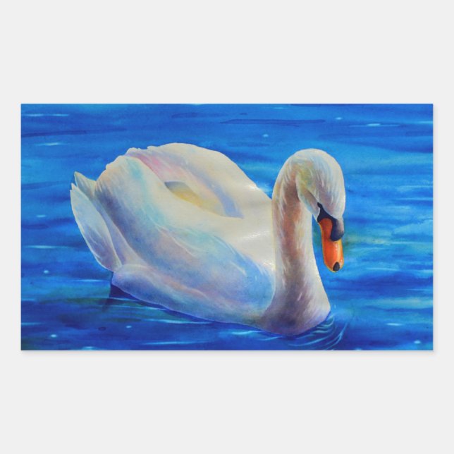 Sticker Rectangulaire Peinture d'aquarelle de cygne blanc, sauvagine, oi (Devant)