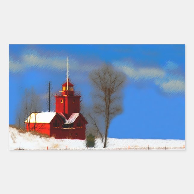 Sticker Rectangulaire Peinture de phare rouge - Art original (Devant)