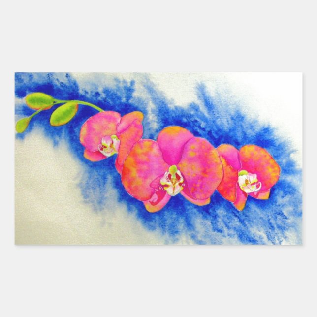 Sticker Rectangulaire Peinture d'orchidée romantique orange rose (Devant)