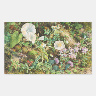 Sticker Rectangulaire Peinture florale de pétunias fleuris vintage jolie