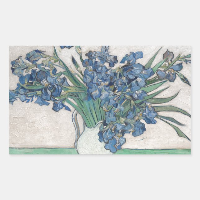 Sticker Rectangulaire Peinture impressionniste Vase Iris de Van Gogh (Devant)