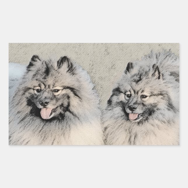 Sticker Rectangulaire Peinture Keeshond Brothers - Art Chien original (Devant)