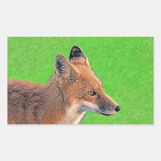 Sticker Rectangulaire Peinture Red Fox - Art original de la faune (Devant)