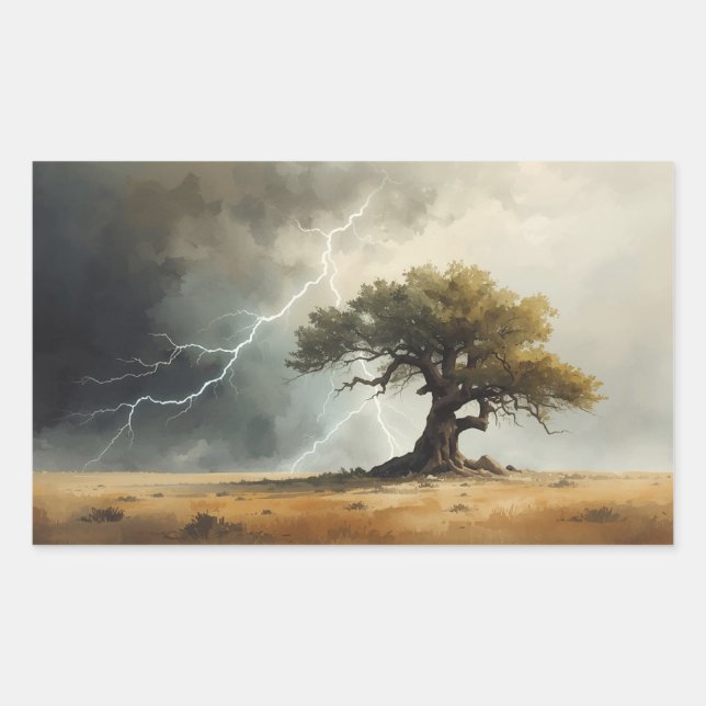 Sticker Rectangulaire peintures d'arbres frappés par la foudre. (Devant)
