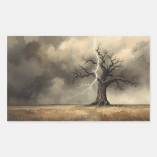 Sticker Rectangulaire peintures d'arbres frappés par la foudre.