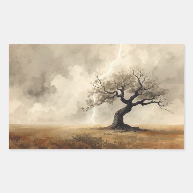 Sticker Rectangulaire peintures d'arbres frappés par la foudre. (Devant)