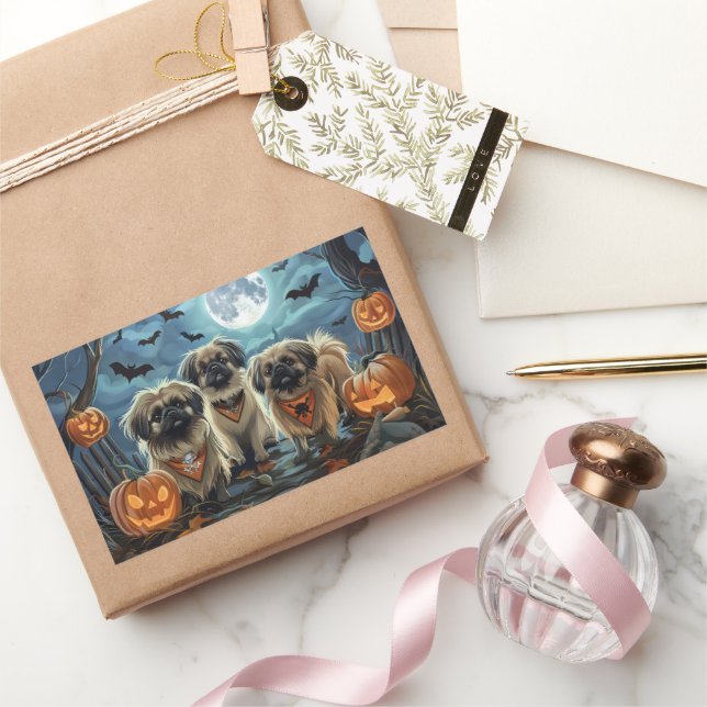 Sticker Rectangulaire Pékingese Halloween Éffrayant (Cadeaux)