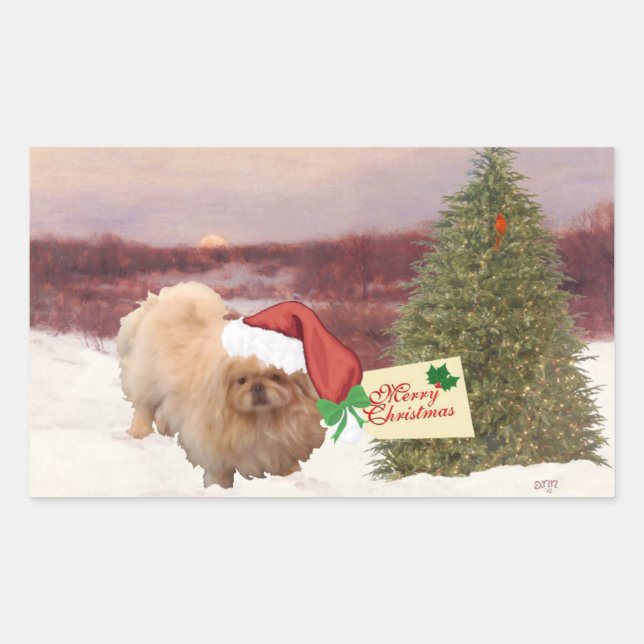 Sticker Rectangulaire Pékinois Noël (Devant)