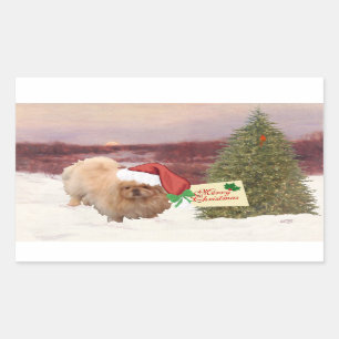 Sticker Rectangulaire Pékinois Noël